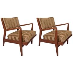 Pair of Mid-Century Jens Risom Walnut Occasional Armchairs in Striped Chenille 10