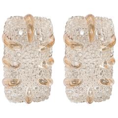 Pair of German 1960s Sconces in Bubble Glass with Amber Tone Details