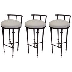 Three French Solid Bronze Bar Stools in the Manner of Diego Giacometti 11