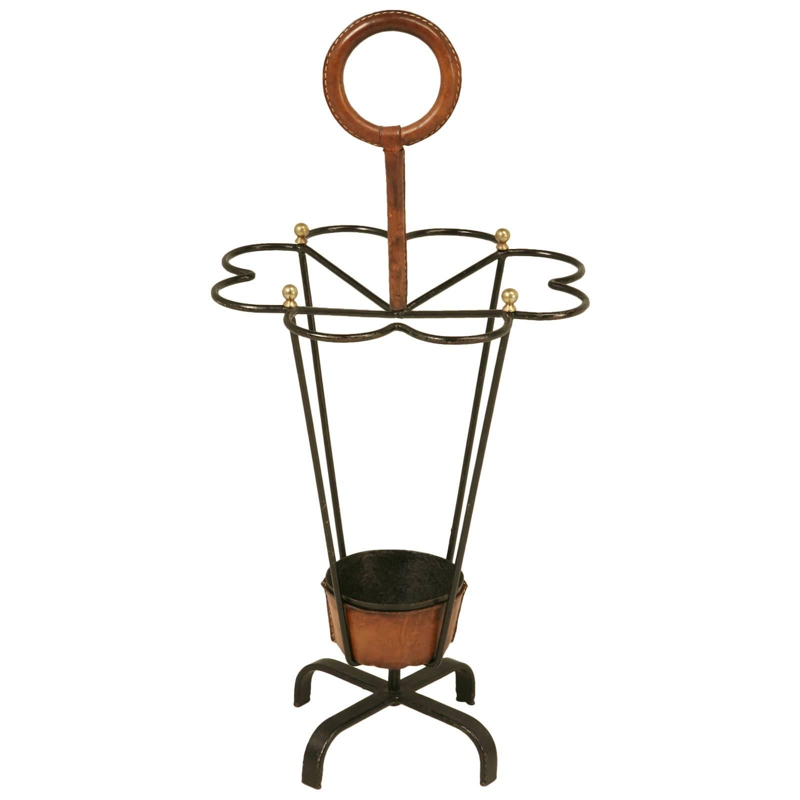 Jacques Adnet Leather Wrapped Umbrella Stand Completely Original and Very Nice For Sale