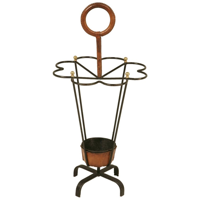 Jacques Adnet Leather Wrapped Umbrella Stand  For Sale