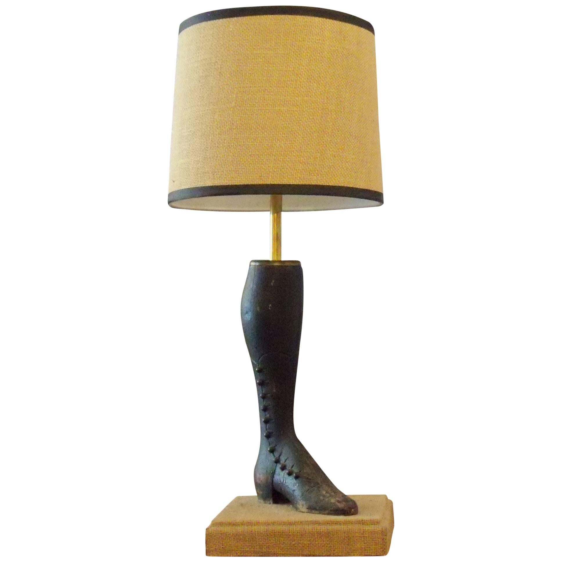 19th Century Wooden Mannequin Boot Lamp For Sale