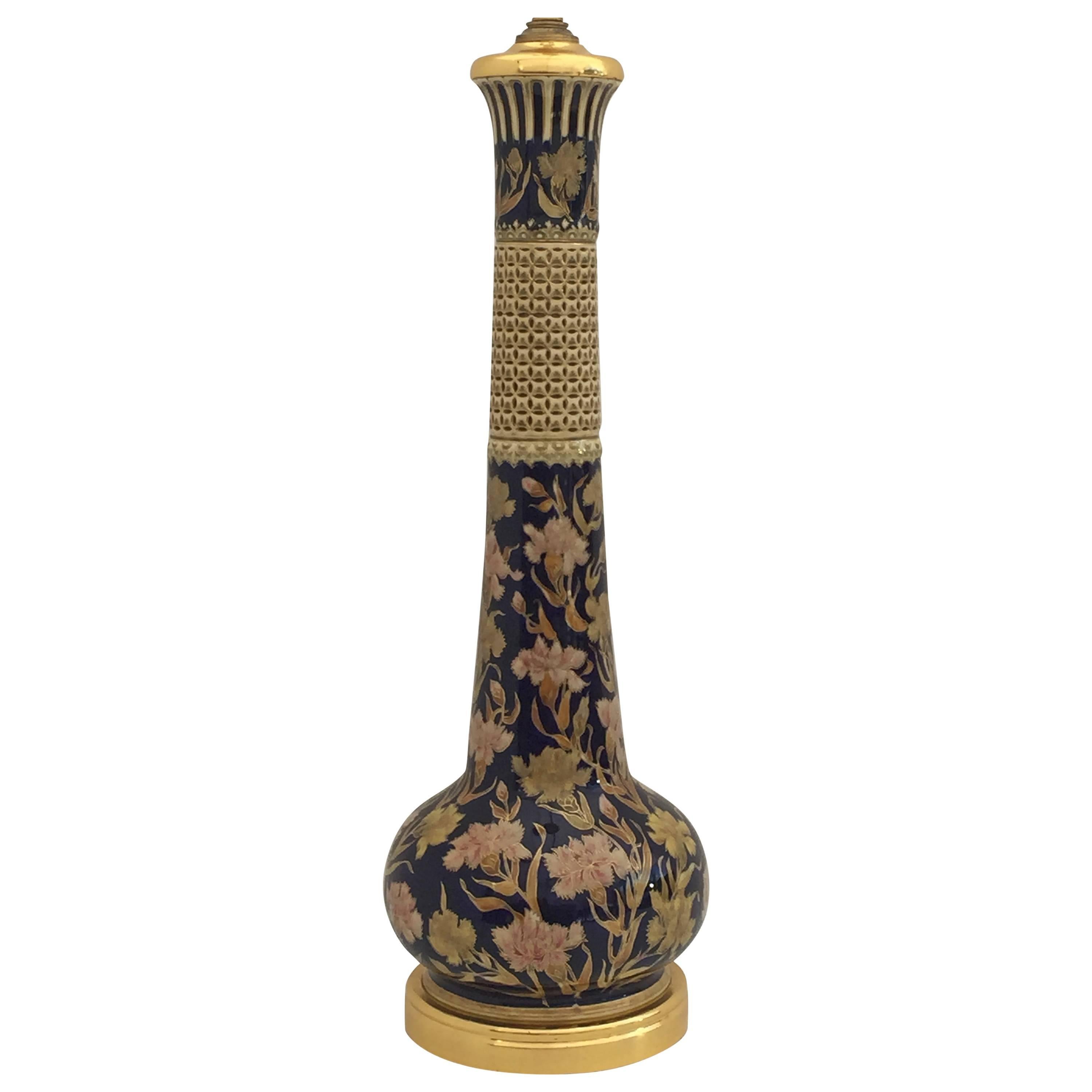 Lampe géante en céramique et or avec motif floral islamique style Marbro en vente