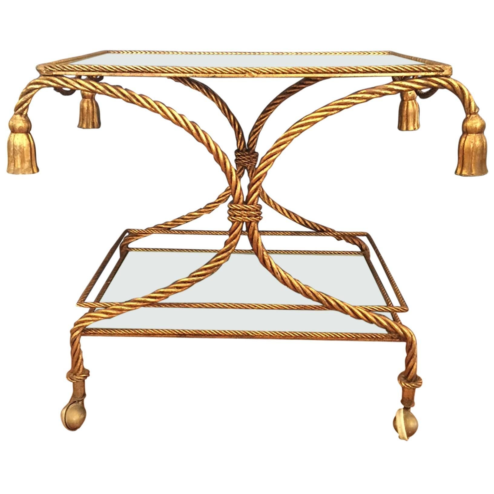 Italian Gilt Metal Rope and Tassel Bar Cart