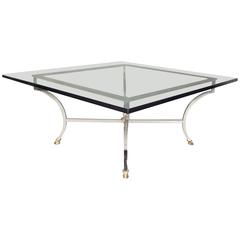 Hollywood Regency Chrome and Glass Coffee Table 