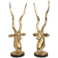 Pair of Kudu or Gazelle Brass Sculptures