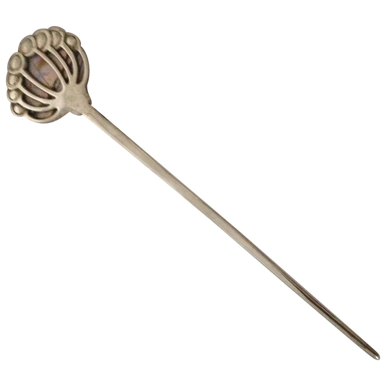Mogens Ballin Silver Hair Pin, Needle, with Mother-of-pearl For Sale at ...