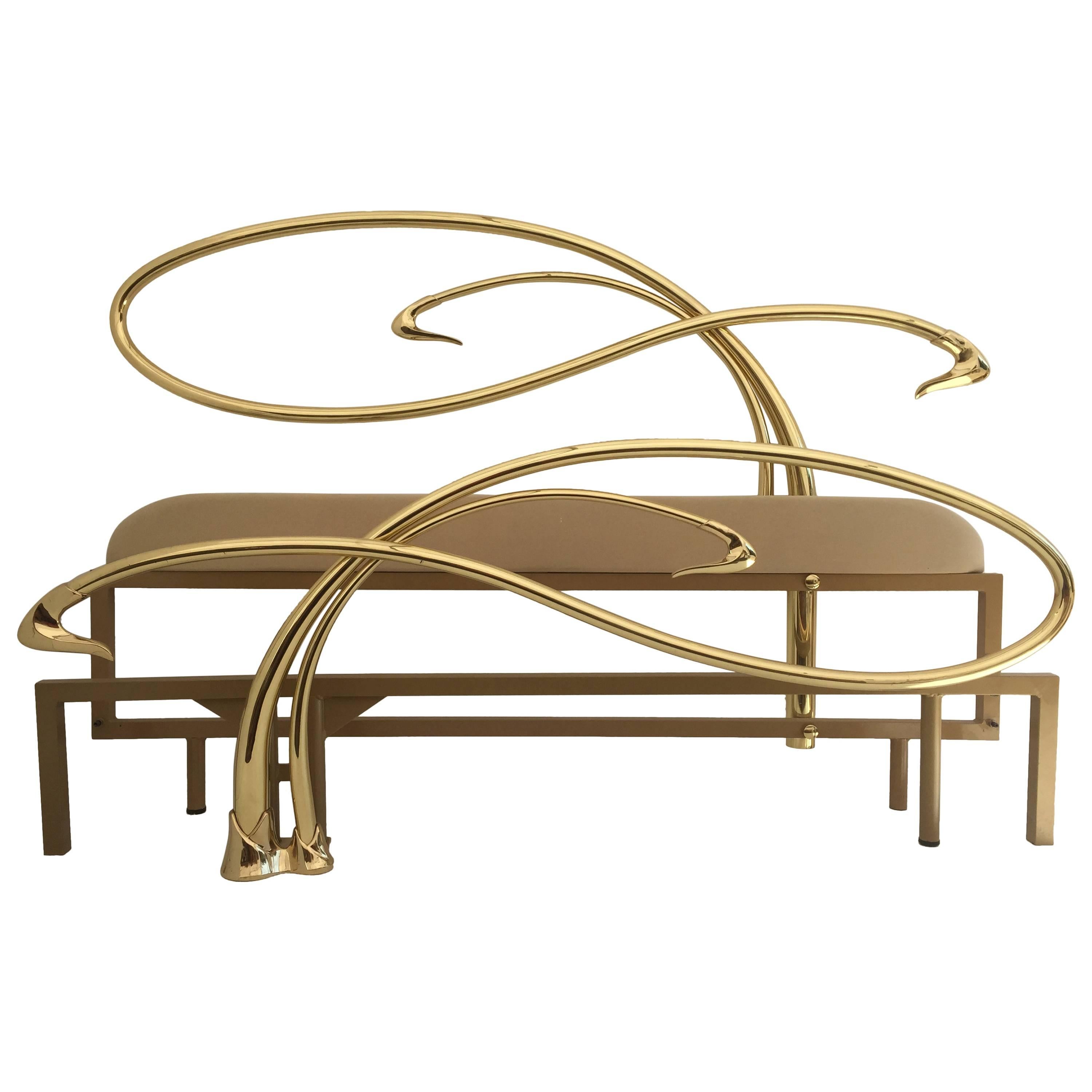 Swan Motif Art Nouveau Style Brass King-Size Bed