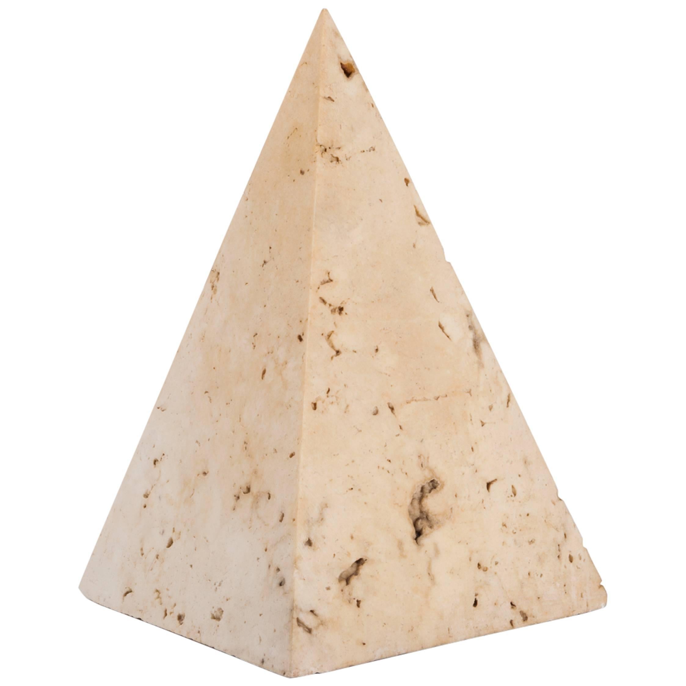 Italian Travertine Stone Pyramid Paperweight, 1970s