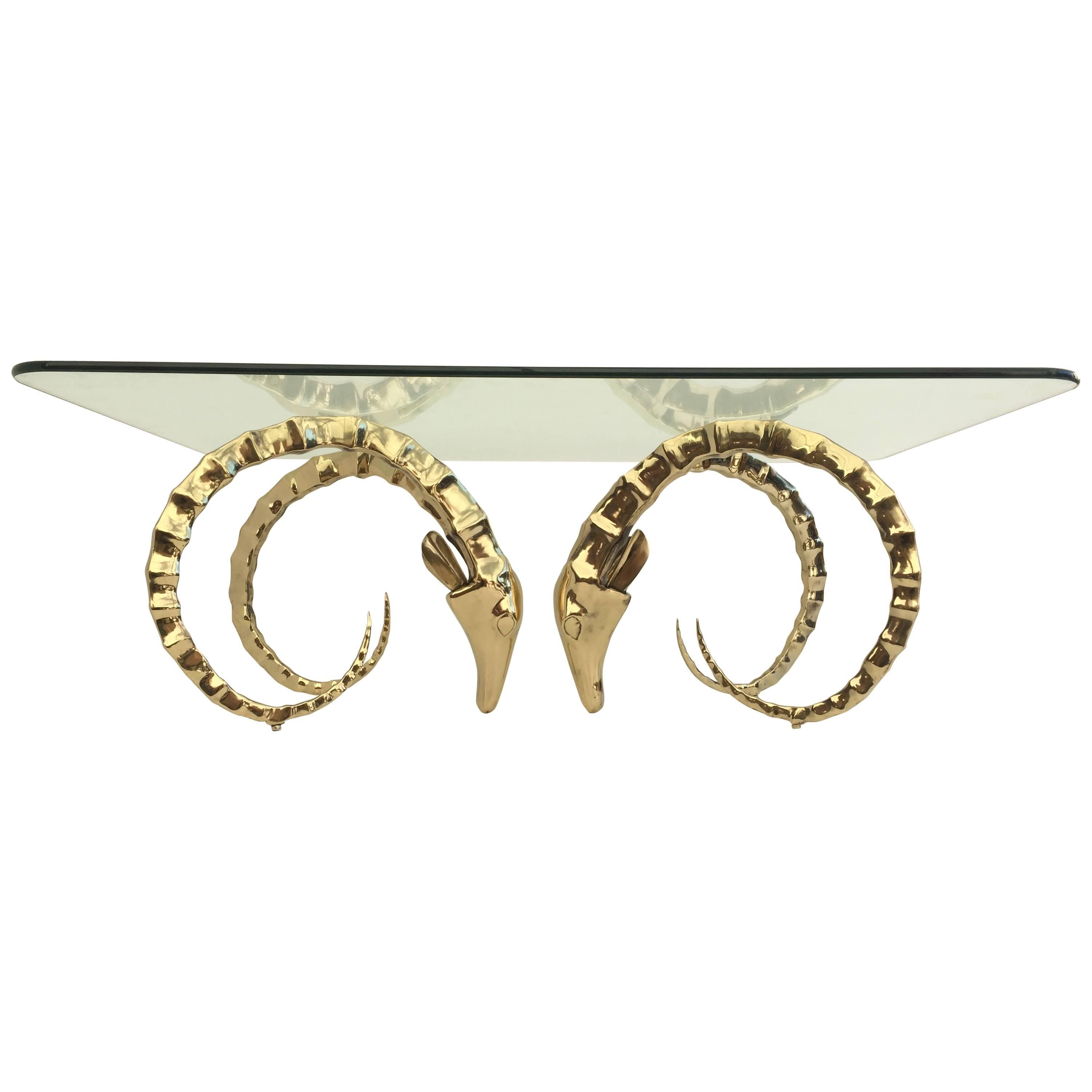 Brass Modernist Ibex or Ram
s Head Coffee Table