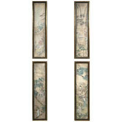 Set of Four Hand-Painted, on Silk Chinese Panels