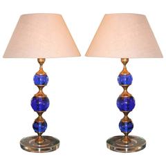 Pair of 'Ultramarine' Murano Glass Table Lamps