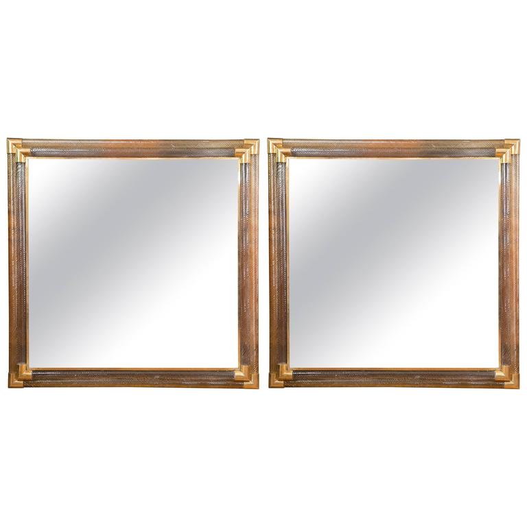 Lovely Pair of Square Murano Blown Framed Mirrors For Sale at 1stdibs