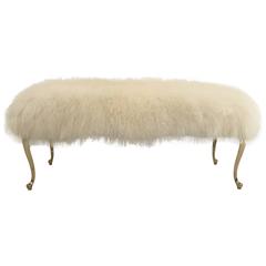 Mongolian Lamb Wool Bench Footrest with Cabriolet Brass Legs