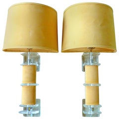 Rare Pair of Lucite and Faux Suede Sconces