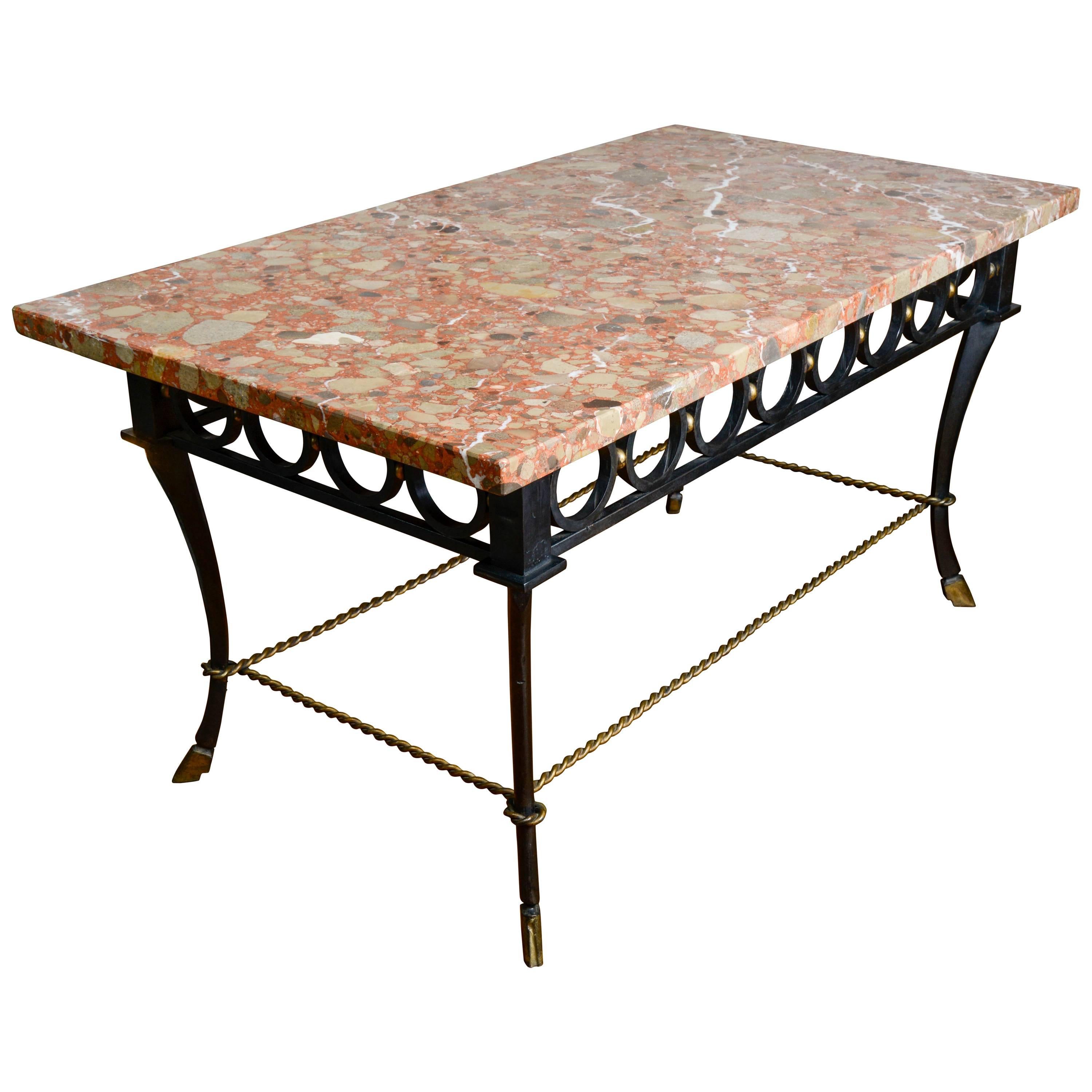 Gilbert Poillerat Polychrome Marble and Gilt Wrought Iron, 1942-1949 For Sale