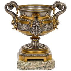 19th Century Renaissance Style Bronze Cup in Gilt and Silver Bronze