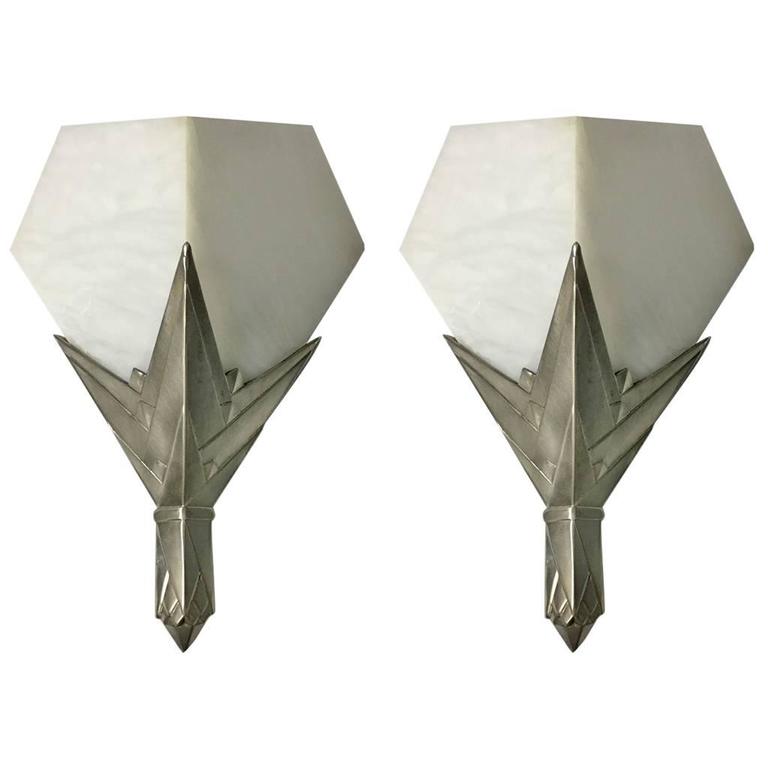 Pair of French Art Deco Alabaster Sconces at 1stdibs