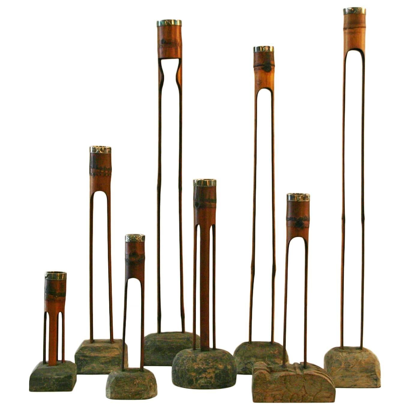 Group of 19th Century Bamboo Candlesticks For Sale