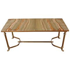 Vintage French Mid-Century Onyx Top Bronze Coffee Table