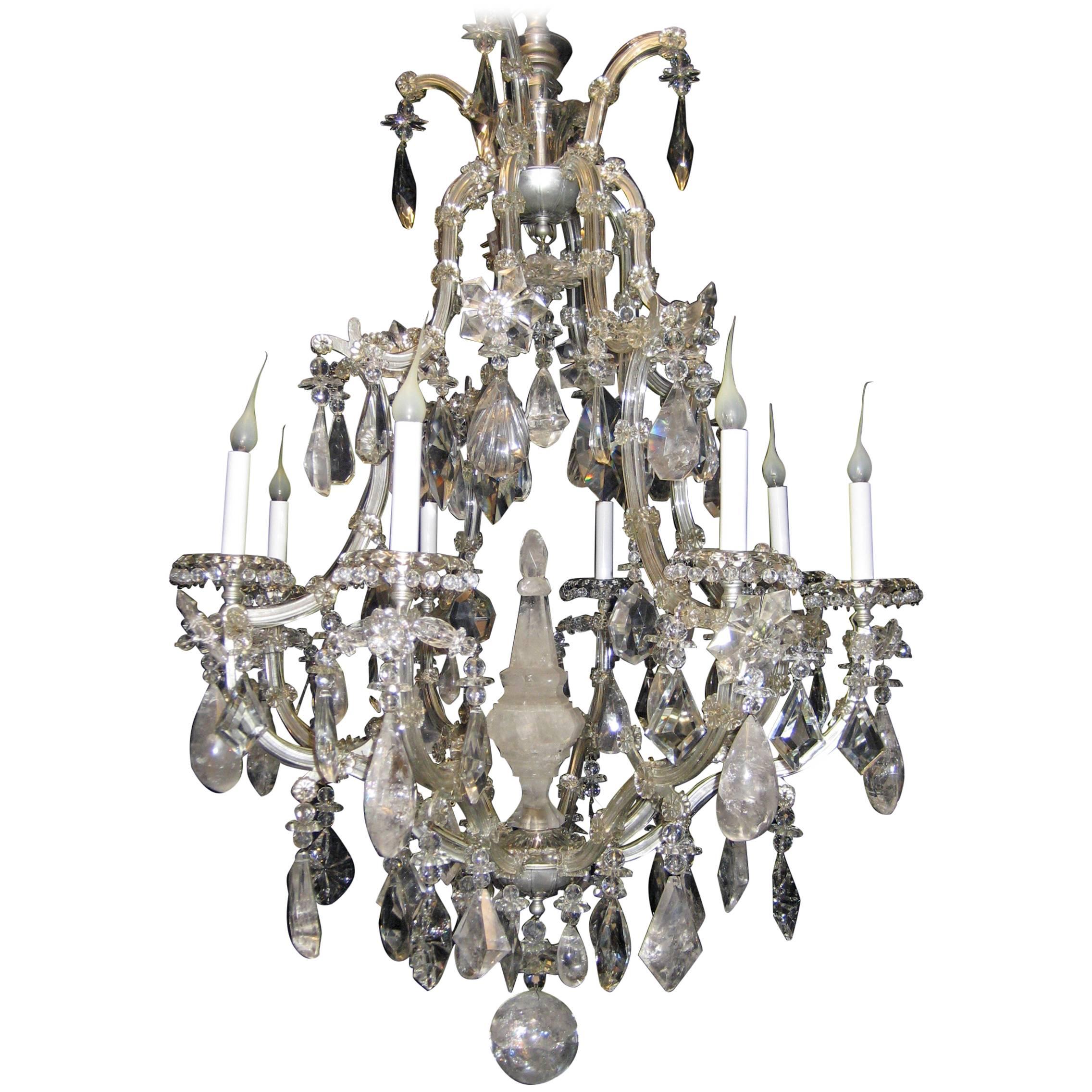 Antique French Baguès Style Rock Crystal and Crystal Chandelier