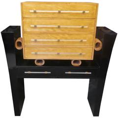 1940s Maple Wood and Glass Italian Chest of Drawers