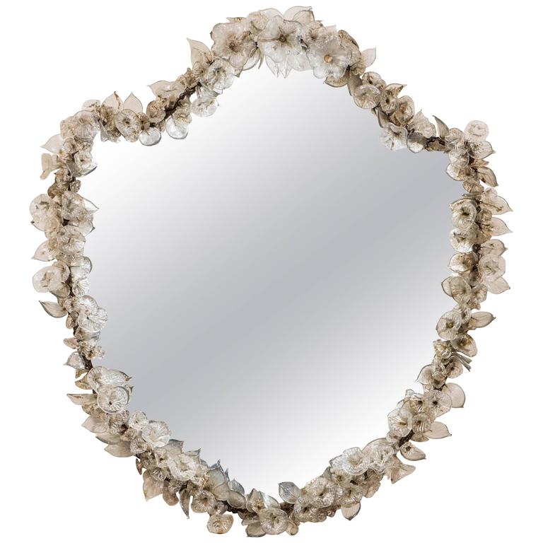 Hollywood Regency Style Shield Form Mirror with Glass Florets For Sale