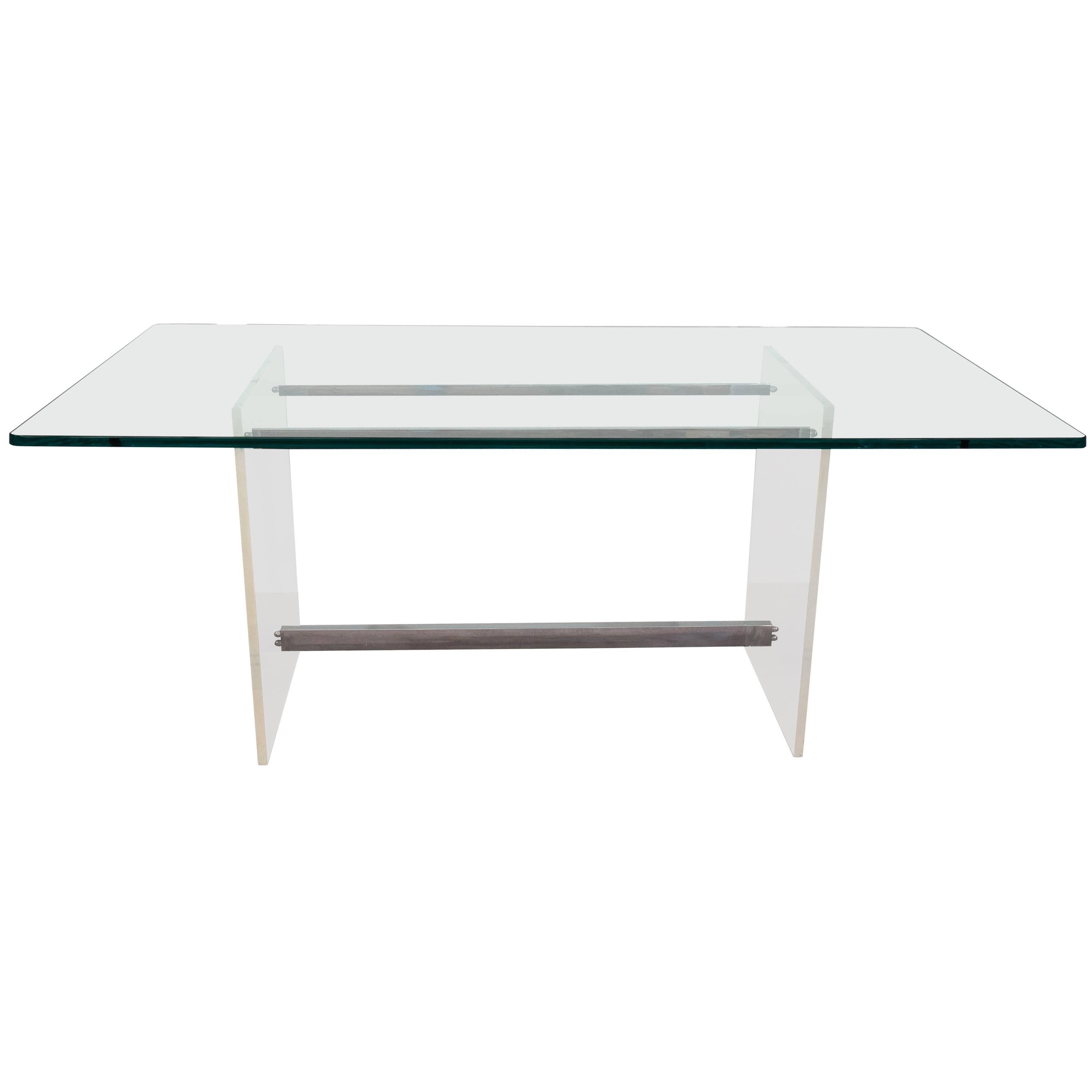 Glass Top Console on Lucite and Chrome Base