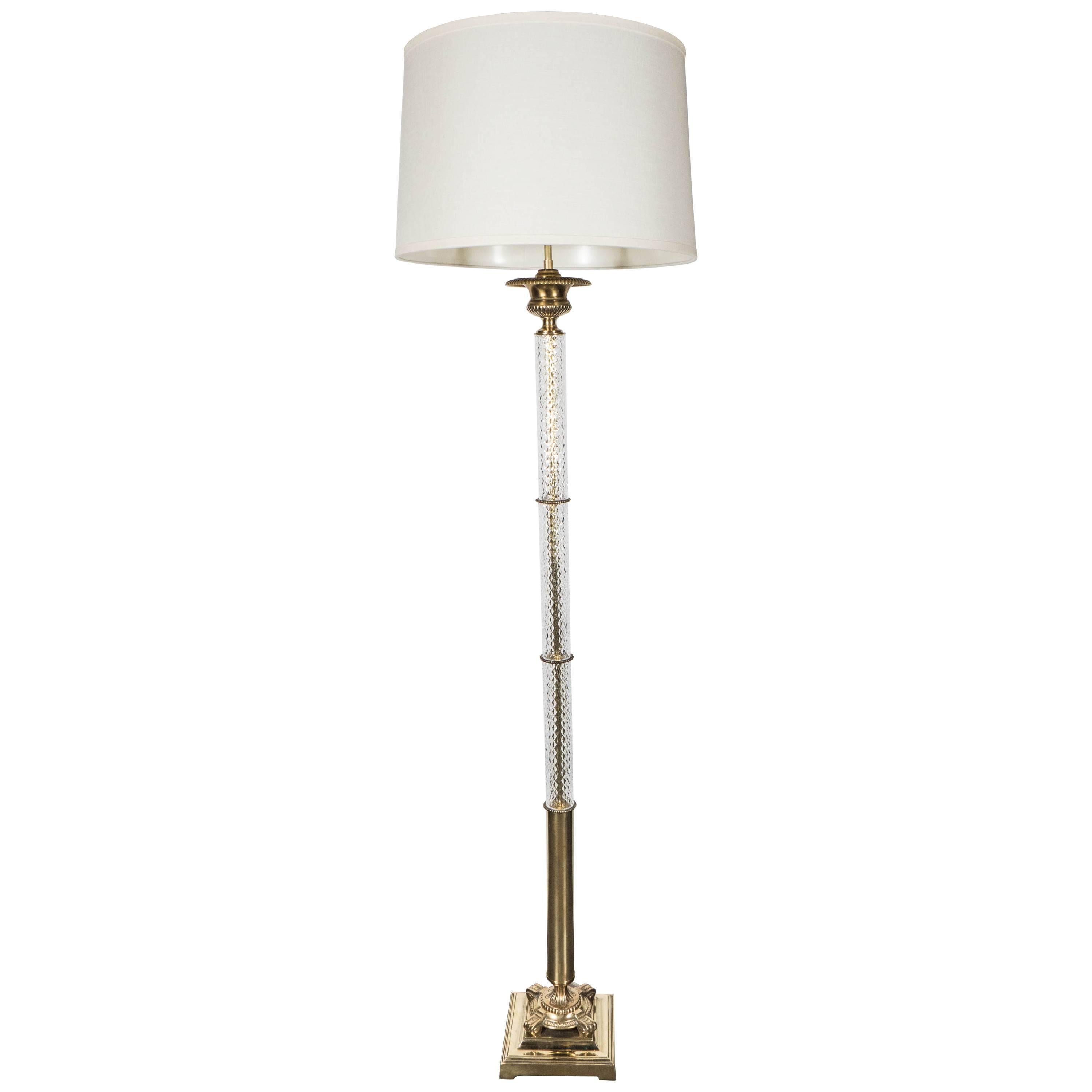 Stunning Art Deco Brass and Glass Floor Lamp with Neoclassical Details