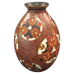Boch Frères Art Deco Vase with Stylized Floral Motifs and African Style Decor