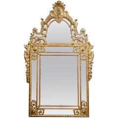 Antique French Giltwood Mirror "Régence" with "Pare Closes, " Early 18th Century