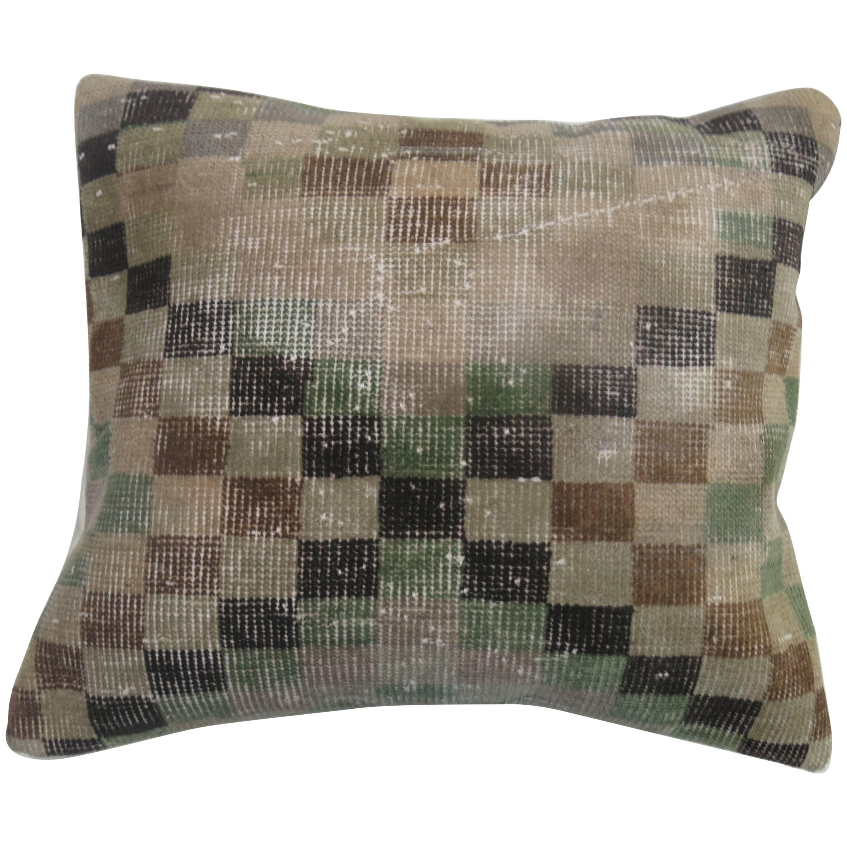 Mid-Century Modern Turkish Deco Rug Pillow with Checkerboard Motif For Sale