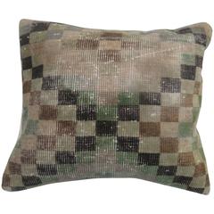 Turkish Deco Rug Pillow with Checkerboard Motif 11