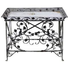 Antique 19th Century Wrought Iron, Zinc French Garden Table