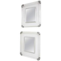 Pair of Lucite and Chrome Wall Mirrors Attributed to Charles Hollis Jones, 1970s