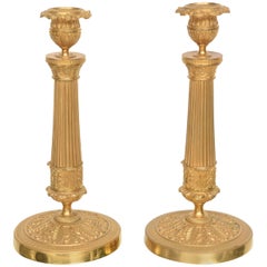Pair of Gilt Brass 19th Century, Louis XVI Style Neoclassical Candle Sticks