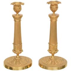 Pair of Gilt Brass 19th Century, Louis XVI Style Neoclassical Candle Sticks 11