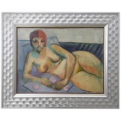 Mid-Century Modern Painting of Nude Female, Artist Signed F. Krieger, American