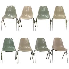 Eight Greige and Seafoam Herman Miller Eames DSS Chairs