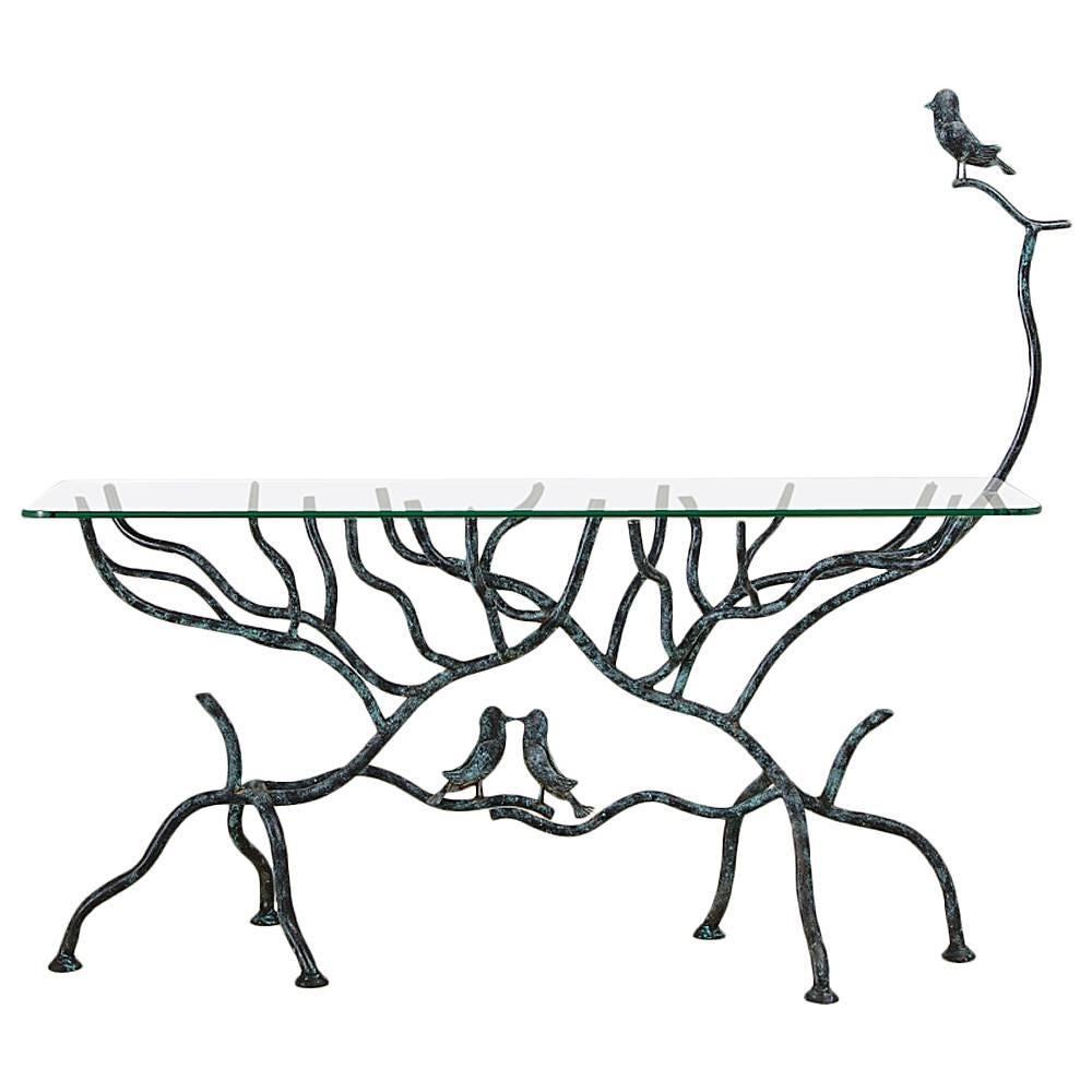 Giacometti Inspired Simulated Tree Console Table, 1980s