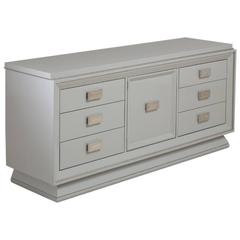 Six-Drawer Hollywood Regency Soft Grey Lacquered Cabinet, 1950s