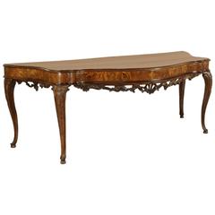 Mid-18th Century Baroque Solid Walnut and Walnut Burl Console Table