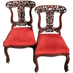 Antique Pair of 19th Century Anglo-Indian Rosewood Side Chairs, Bombay
