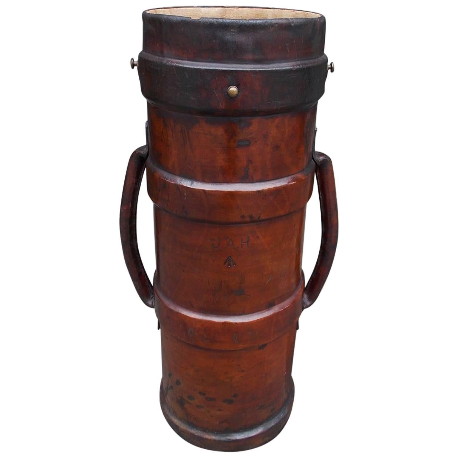 English Leather Cannon Ball Carrier, Circa 1840