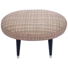 Vintage 1950s Mid-Century Danish Modern Oval Tweed Foot Stool Ottoman