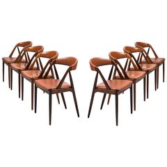 Kai Kristiansen Set of Eight Dining Chairs Produced in Denmark