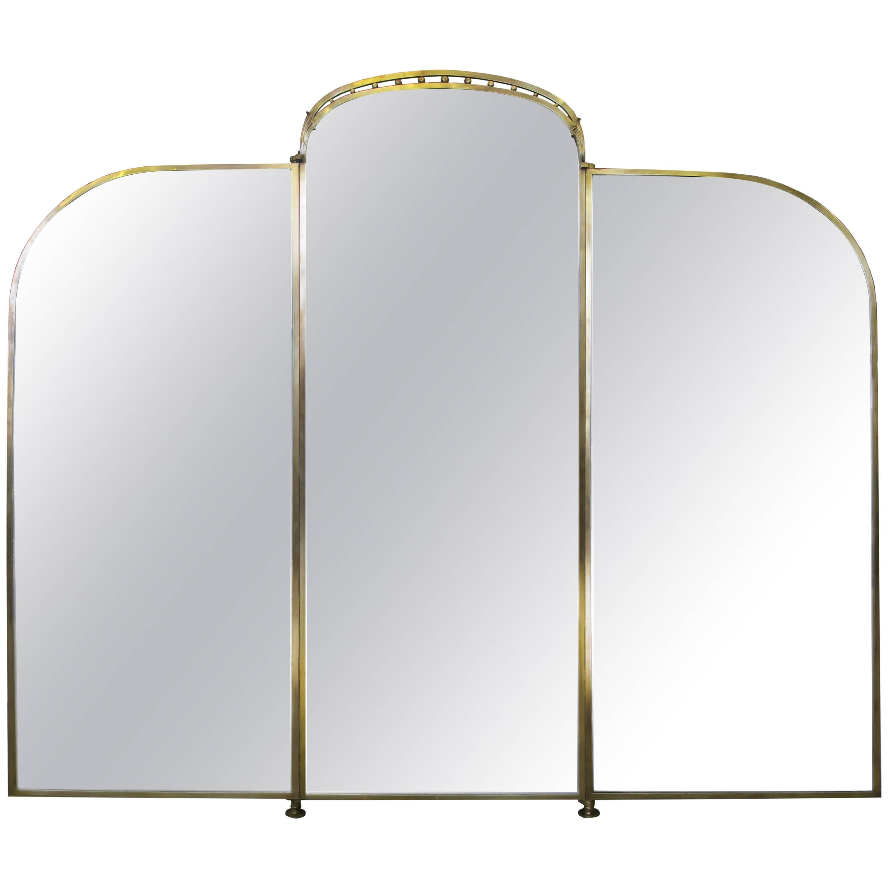 Monumental French Art Nouveau Three Part Mirror For Sale