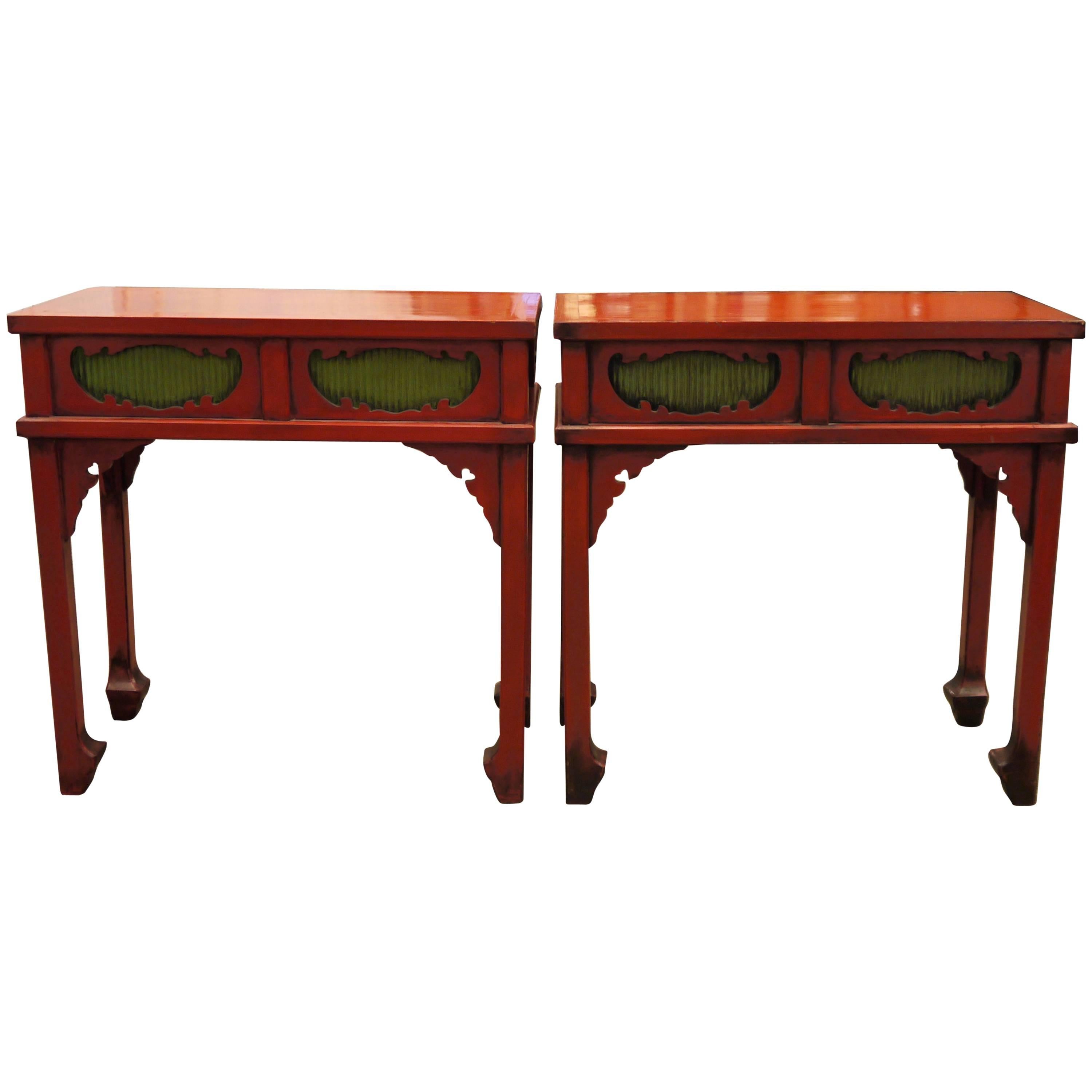 Pair of Japanese Red Lacquer Side Tables For Sale