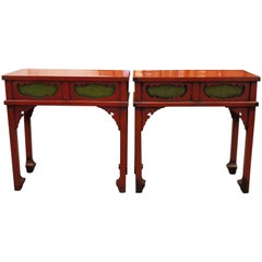 Pair of Japanese Red Lacquer Side Tables
