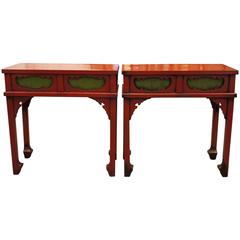 Pair of Japanese Red Lacquer Side Tables 12